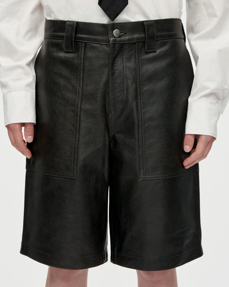 Work Shorts Distress Leather 009 Black